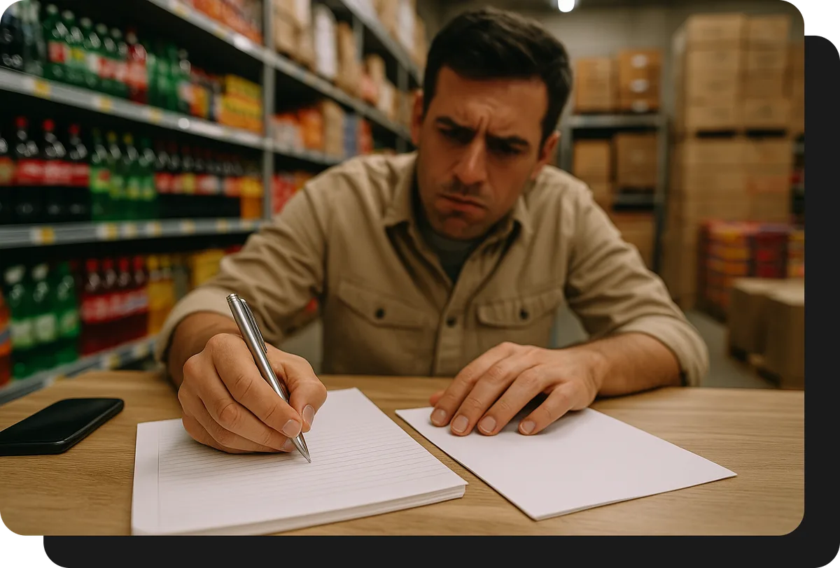 Atacadista anotando pedidos à mão: o método tradicional sem eCommerce B2B